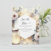 Minimale Bloom Mason Jar bruiloft Save The Date (Staand voorkant)