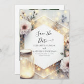 Minimale Bloom Mason Jar bruiloft Save The Date (Voorkant / Achterkant)