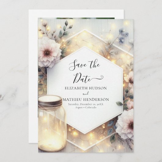 Minimale Bloom Mason Jar bruiloft Save The Date (Voorkant / Achterkant)