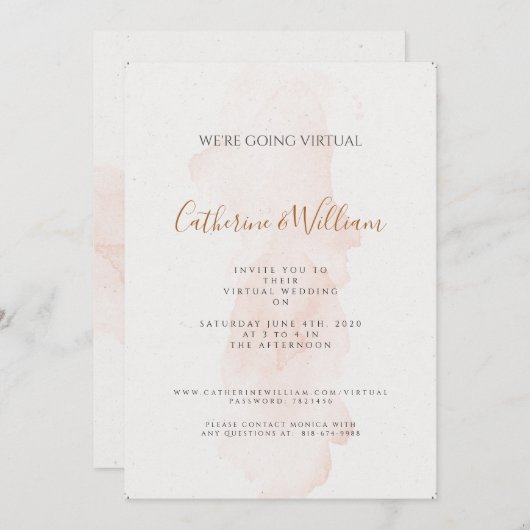 Minimale blozende perzik virtuele bruiloft uitnodi kaart (Voorkant / Achterkant)