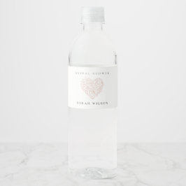 Minimale Blozende Roze Bloemhart Bruiloftsdouche Waterfles Etiket
