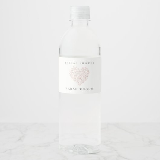 Minimale Blozende Roze Bloemhart Bruiloftsdouche Waterfles Etiket (Voorkant)