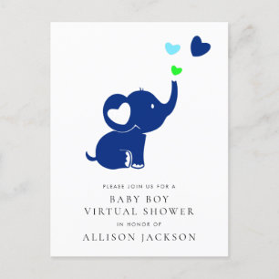 Minimale Blue Elephant Baby Boy Virtuele douche Uitnodiging Briefkaart