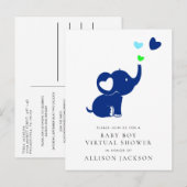 Minimale Blue Elephant Baby Boy Virtuele douche Uitnodiging Briefkaart (Voorkant / Achterkant)