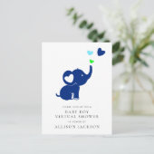 Minimale Blue Elephant Baby Boy Virtuele douche Uitnodiging Briefkaart (Staand voorkant)