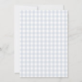 Minimale Blue Gingham Foto 1st Birthday Invite Kaart (Achterkant)