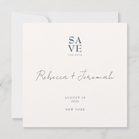 Minimale Blue Grey Sophisticated Script Wedding Save The Date (Voorkant)