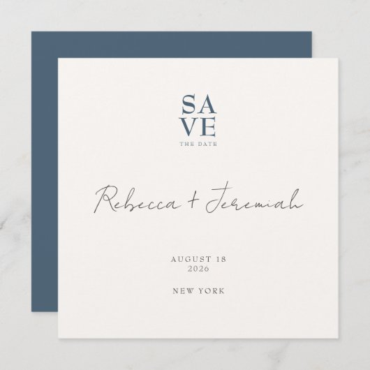 Minimale Blue Grey Sophisticated Script Wedding Save The Date (Voorkant / Achterkant)