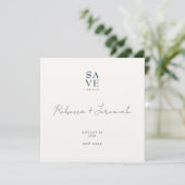Minimale Blue Grey Sophisticated Script Wedding Save The Date (Staand voorkant)