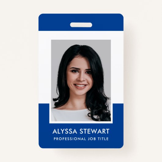 Minimale Blue Professional Photo Medewerker Person Badge (Voorkant)