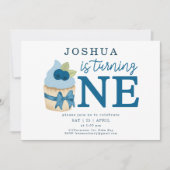 Minimale Blueberry Cupcake First Birthday Kaart (Voorkant)