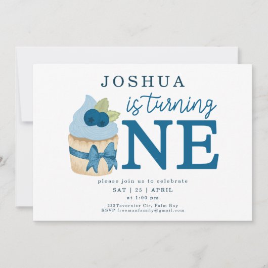 Minimale Blueberry Cupcake First Birthday Kaart (Voorkant)