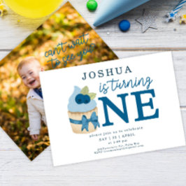 Minimale Blueberry Cupcake First Birthday Kaart