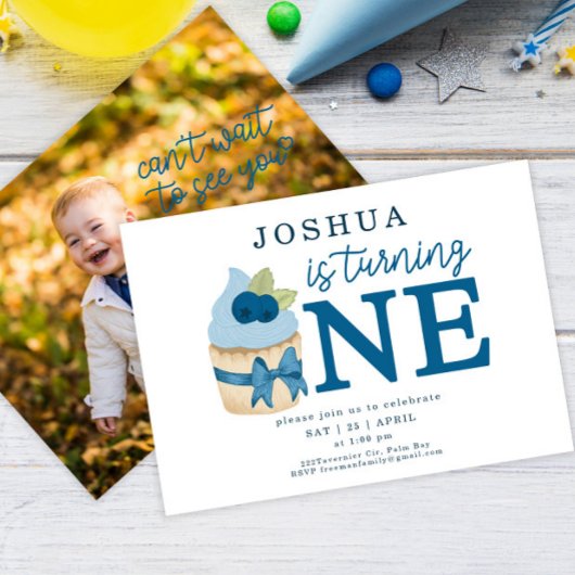 Minimale Blueberry Cupcake First Birthday Kaart