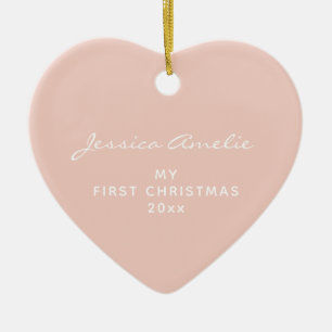 Minimale Blush Baby Eerste Kerst Foto Hart Keramisch Ornament