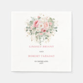 Minimale Blush Bloemengroen Gouden Trouwservetten Servet (Voorkant)