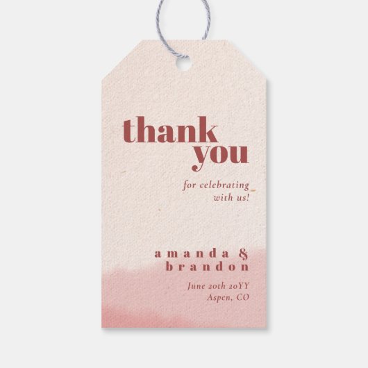 Minimale Blush Bloom Bold Script Trouw Trouw Dank Cadeaulabel (Achterkant)