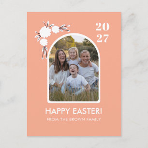 Minimale Blush Boog Bloemige Paasfamiliefoto Feestdagenkaart