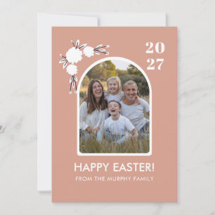 Minimale Blush Boog Bloemige Paasfamiliefoto Feestdagenkaart
