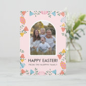 Minimale Blush Boog Bloemige Paasfamiliefoto Feestdagenkaart (Staand voorkant)