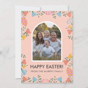 Minimale Blush Boog Bloemige Pasen Familie Foto Feestdagenkaart