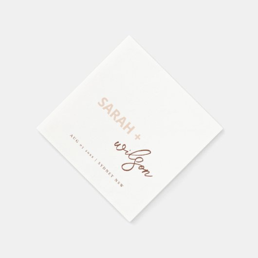Minimale Blush Brown Script Typography Wedding Servet (Hoek)