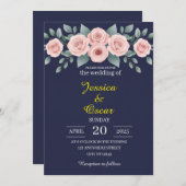 Minimale Blush en Navy bruiloft Kaart (Voorkant / Achterkant)