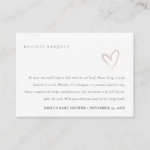 Minimale Blush Hart Baby Shower Recept Verzoek Informatiekaartje