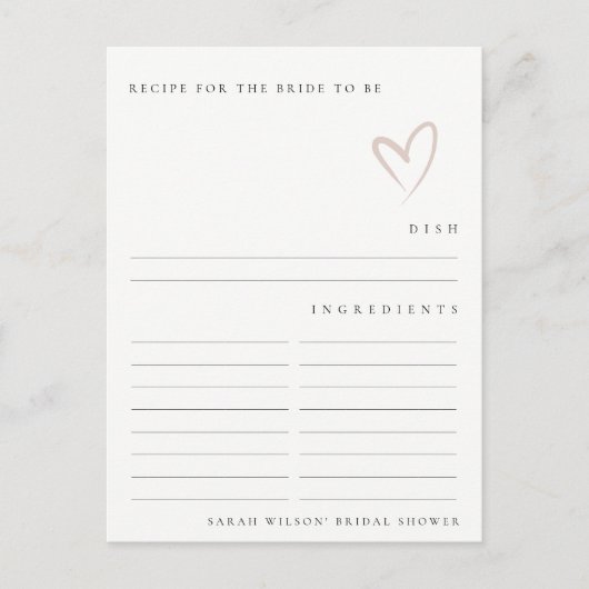 Minimale Blush Hart Bruiloft Recept Verzoek Briefkaart (Voorkant)
