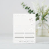 Minimale Blush Hart Bruiloft Recept Verzoek Briefkaart (Staand voorkant)