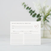 Minimale Blush Hart Bruiloftsshow Recept Verzoek Briefkaart (Staand voorkant)