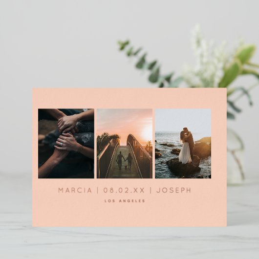 Minimale Blush Photo Save the Date Folie Uitnodiging (Staand Voorkant)