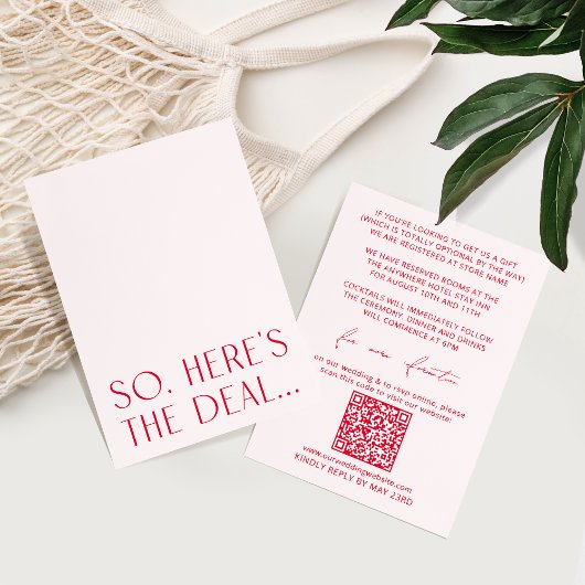 Minimale Blush Pink Details Kaart & RSVP QR Code