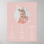 Minimale 'Blush Pink First Birthday Milestone' Poster (Voorkant)