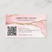 Minimale Blush Pink Gold Glitter Marble Agate QR Visitekaartje (Achterkant)
