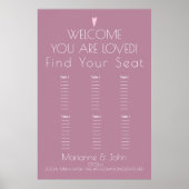 Minimale Blush Pink Heart Wedding Seating Chart Poster (Voorkant)