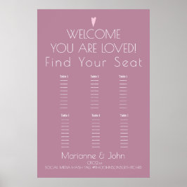 Minimale Blush Pink Heart Wedding Seating Chart Poster