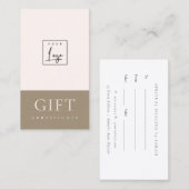 Minimale Blush Pink Kraft Logo Cadeaubon Visitekaartje (Voorkant / Achterkant)