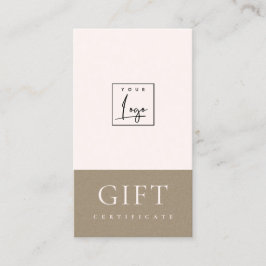 Minimale Blush Pink Kraft Logo Cadeaubon Visitekaartje