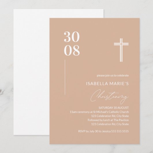 Minimale Blush Pink Modern Girl Christening Kaart (Voorkant / Achterkant)