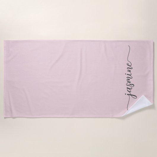 Minimale Blush Pink Monogram Naam Huge Script Strandlaken (Voorkant)