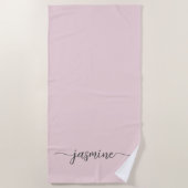 Minimale Blush Pink Monogram Naam Huge Script Strandlaken (Voorkant)