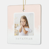 Minimale Blush Pink Ombre & Snowflake Twee foto Keramisch Ornament (Links)
