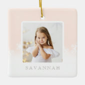 Minimale Blush Pink Ombre & Snowflake Twee foto Keramisch Ornament (Voorkant)