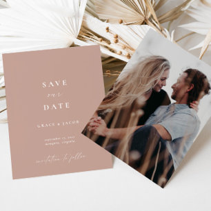 Minimale Blush Pink Script Photo Save the Date