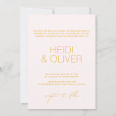 Minimale Blush Pink & Yellow Photo Digital Wedding Kaart (Achterkant)
