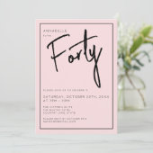 Minimale Blush Roze 40e Veertigste Verjaardag Kaart (Staand voorkant)