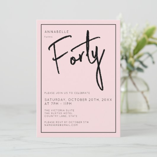 Minimale Blush Roze 40e Veertigste Verjaardag Kaart (Staand voorkant)