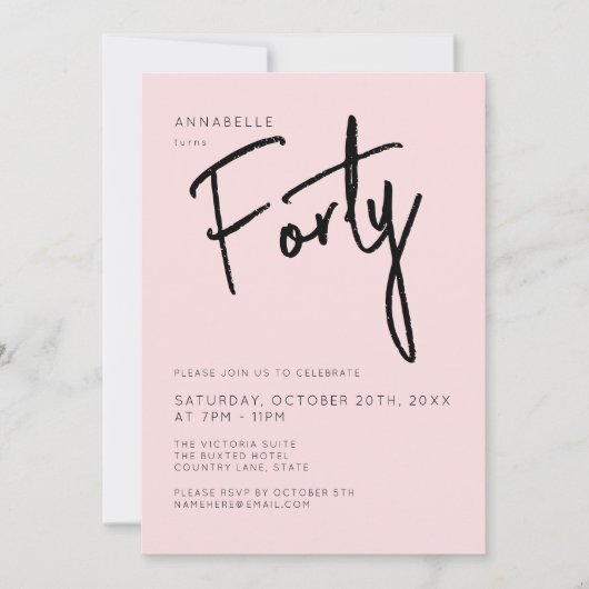 Minimale Blush Roze 40e Veertigste Verjaardag Kaart (Voorkant)