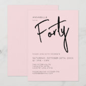 Minimale Blush Roze 40e Veertigste Verjaardag Kaart (Voorkant / Achterkant)
